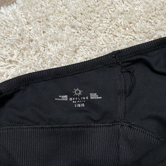 Offline by Aerie Size Large Black Ribbed Trim Racerback The Hugger Sports Bra - Picture 5 of 5